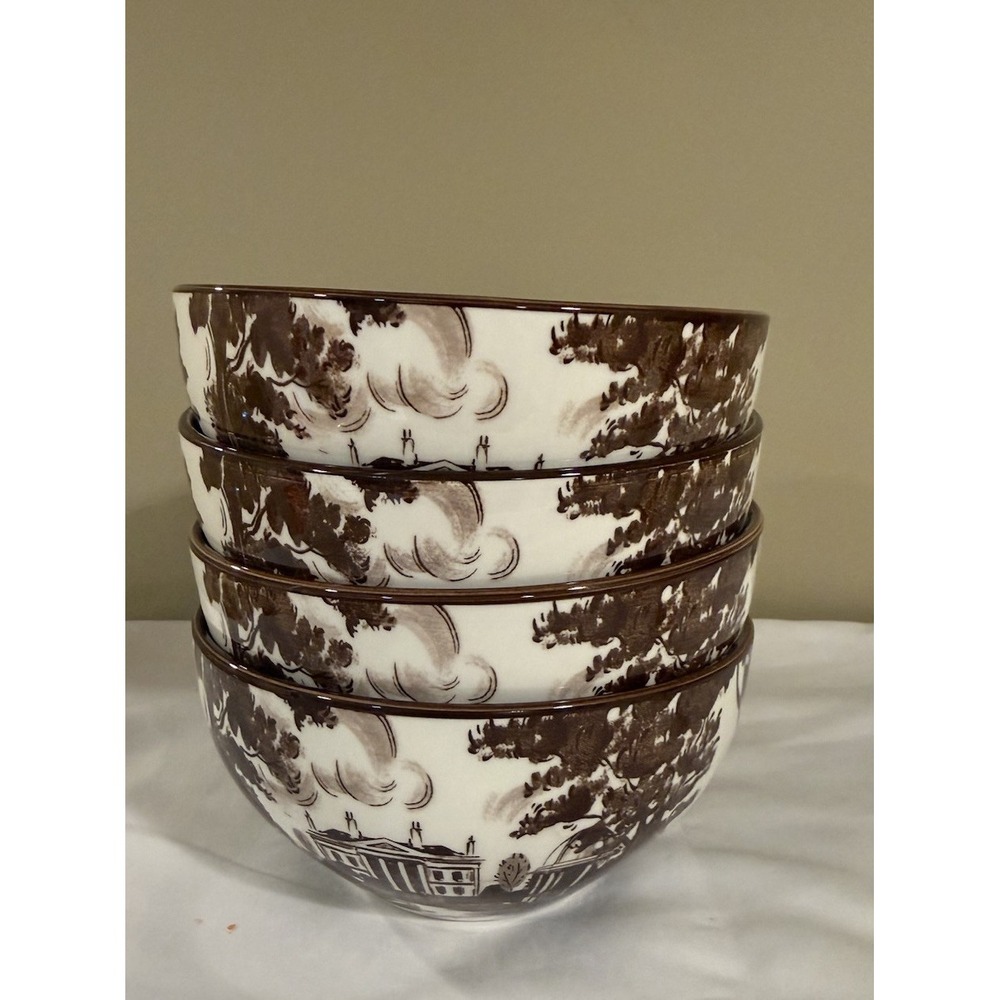4x EATON FINE DINING TRANSFERWARE Brown & White Country Heritage Bowls New 6"